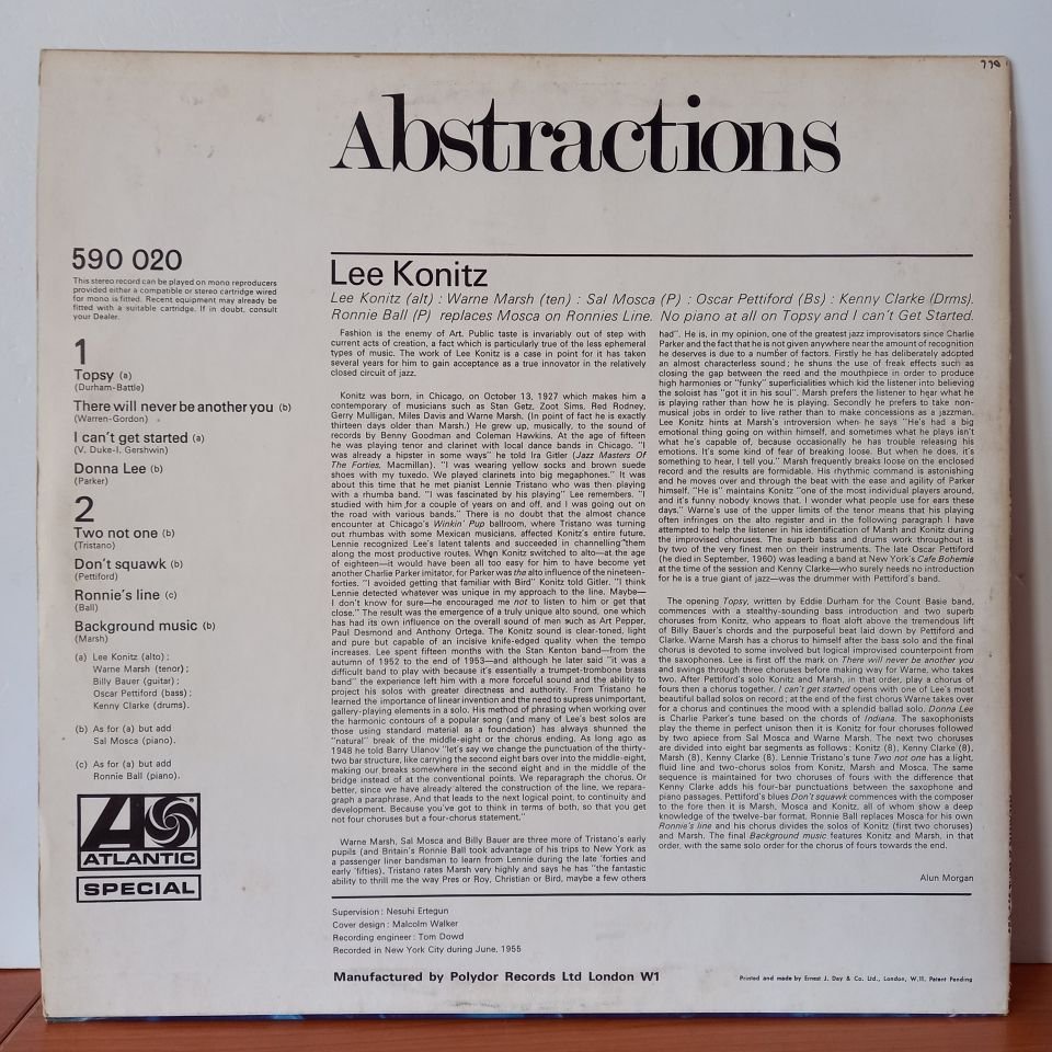 LEE KONITZ – ABSTRACTIONS (1967) - LP 2.EL PLAK