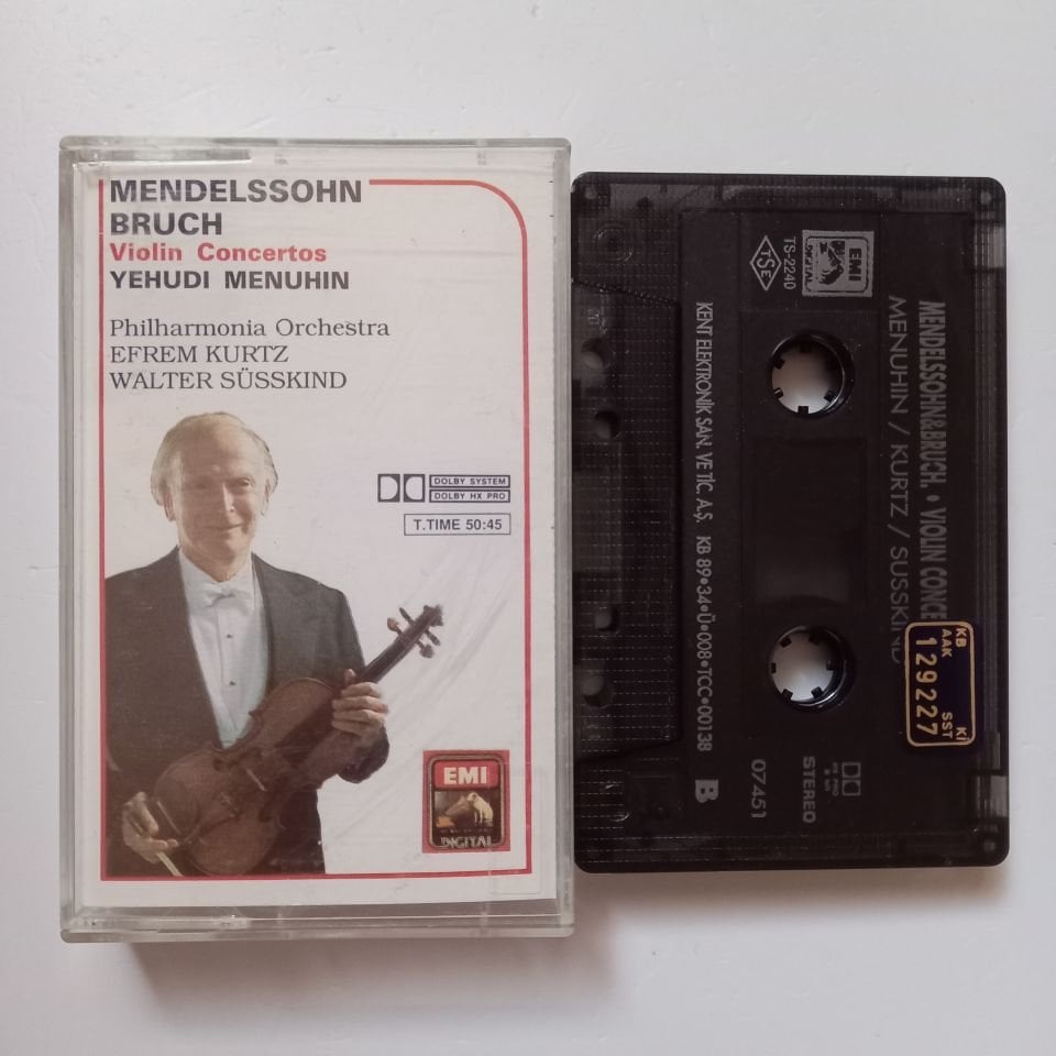 MENDELSSOHN & BRUCH - VIOLIN CONCERTOS / YEHUDI MENUHIN, PHILHARMONIA ORCHESTRA, EFREM KURTZ, WALTER SÜSSKIND (1989) - KASET 2.EL