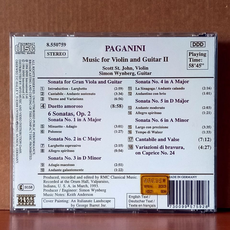 PAGANINI: MUSIC FOR VIOLIN AND GUITAR II / SCOTT ST. JOHN, SIMON WYNBERG (1994) - CD 2.EL