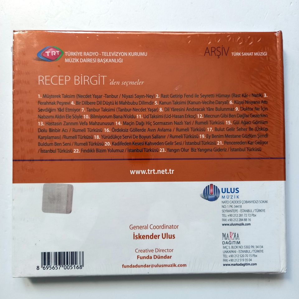 RECEP BİRGİT'DEN SEÇMELER / TÜRK SANAT MÜZİĞİ / TRT ARŞİV SERİSİ 22 - CD SIFIR