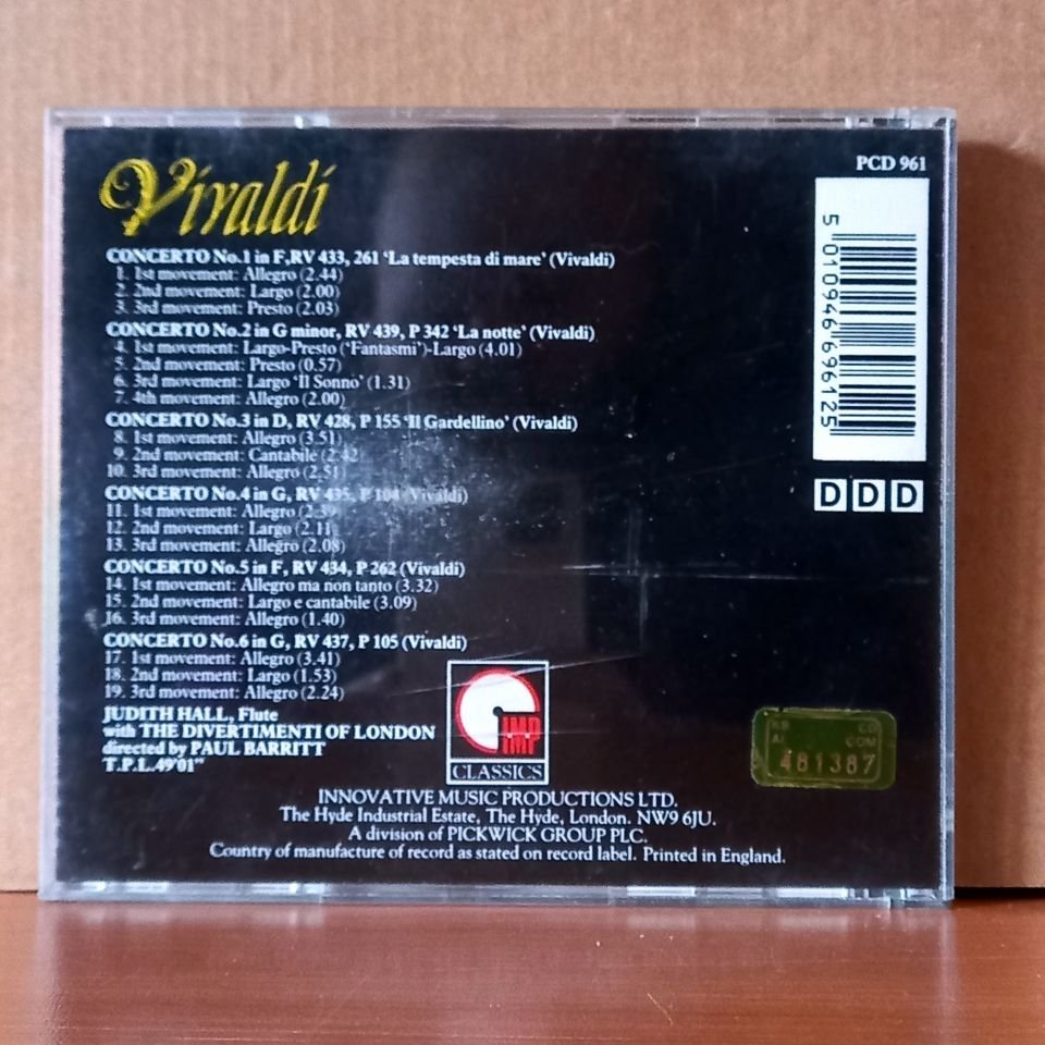 VIVALDI: SIX CONCERTOS FOR FLUTE, STRINGS & CONTINUO OPUS 10 / JUDITH HALL (1987) - CD 2.EL