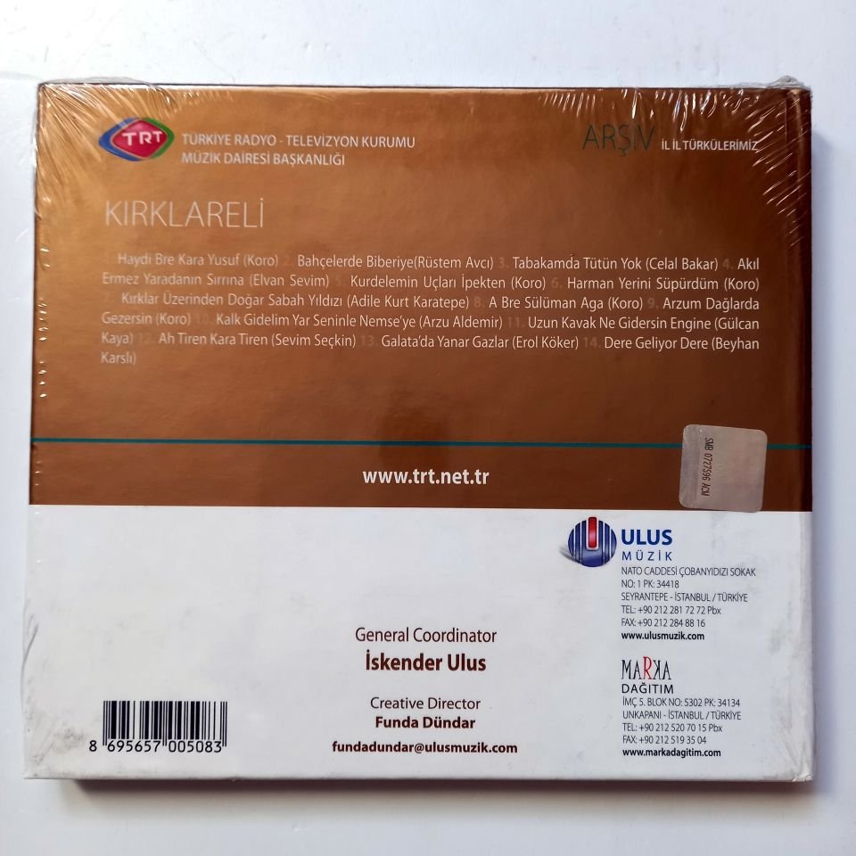 KIRKLARELİ / İL İL TÜRKÜLERİMİZ / TRT ARŞİV SERİSİ 10 - CD SIFIR