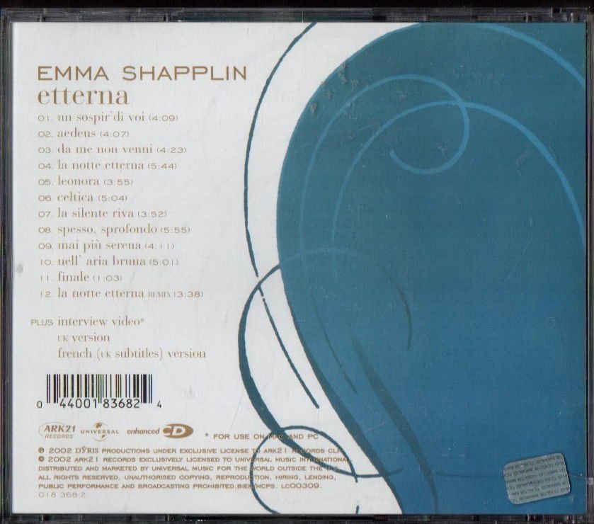 EMMA SHAPPLIN - ETTERNA (2002) - CD MODERN CLASSICAL VOCAL / POP OPERA 2.EL