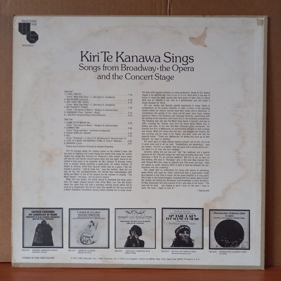 KIRI TE KANAWA SINGS FROM BROADWAY - THE OPERA AND THE CONCERT STAGE (1973) - LP 2.EL PLAK