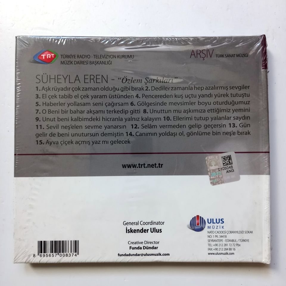 ''ÖZLEM ŞARKILARI'' SÜHEYLA EREN / TÜRK SANAT MÜZİĞİ / TRT ARŞİV SERİSİ 226 - CD SIFIR