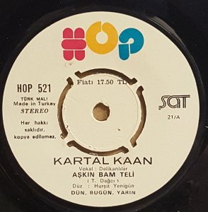 KARTAL KAAN - MEYHANENİN KANUNU / AŞKIN BAM TELİ - 7'' 45 DEVİR KAPAKLI HOP / ŞAT 2.EL