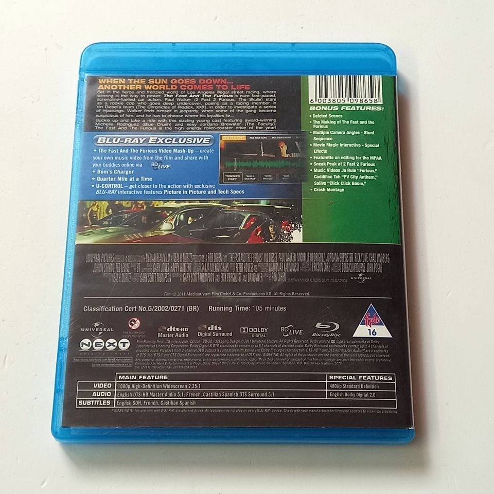 THE FAST AND THE FURIOUS - VIN DIESEL, PAUL WALKER, YÖN.: ROB COHEN - BLU-RAY 2.EL TR ALTYAZI YOKTUR