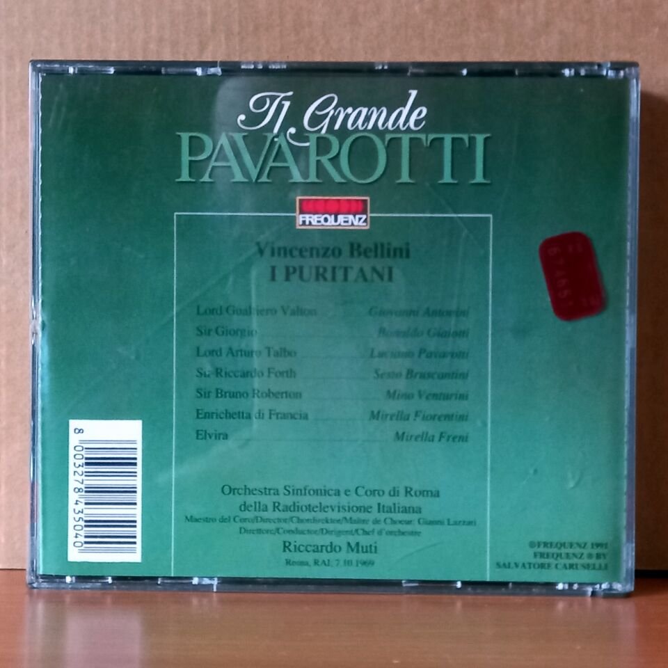 IL GRANDE PAVAROTTI / BELLINI: I PURITANI / MIRELLA FRENI, LUCIANO PAVAROTTI, SESTO BRUSCANTINI, BONALDO GIAIOTTI, ORCHESTRA SINFONICA E CORO DI ROMA DELLA RADIOTELEVISIONE ITALIANA, RICCARDO MUTI (1991) - 2CD 2.EL