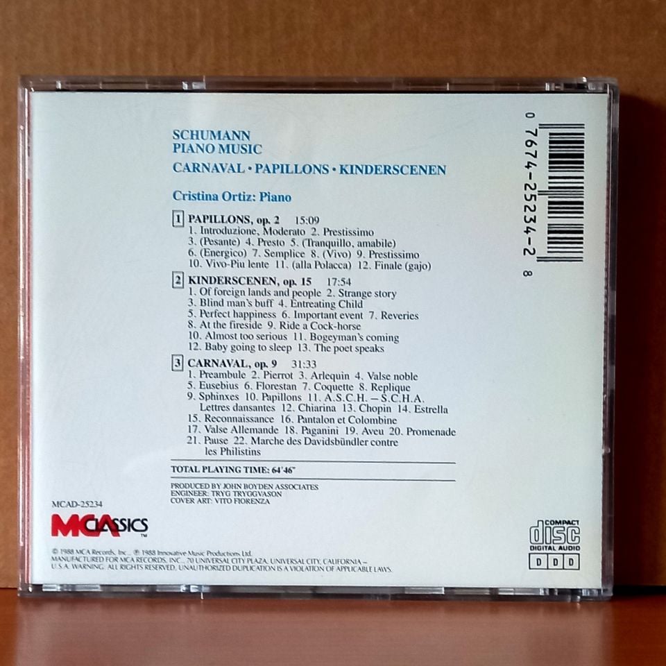 SCHUMANN / PIANO MUSIC: CARNAVAL, PAPILLONS, KINDERSCENEN / CRISTINA ORTIZ  (1988) - CD 2.EL