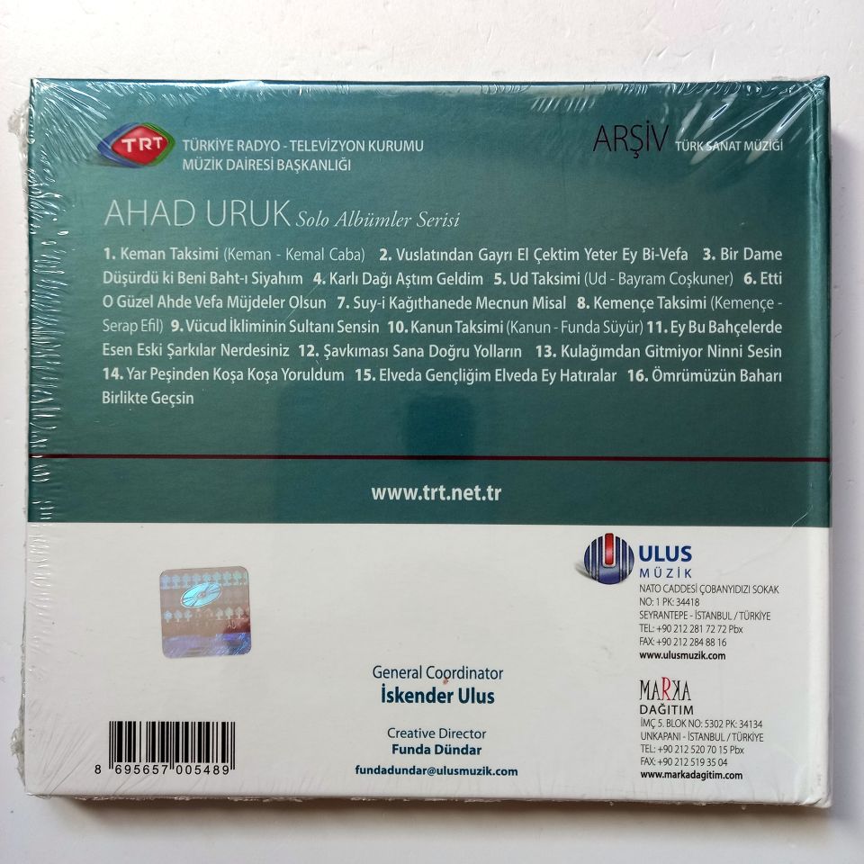 AHAD URUK / TÜRK SANAT MÜZİĞİ / TRT ARŞİV SERİSİ 34- CD SIFIR
