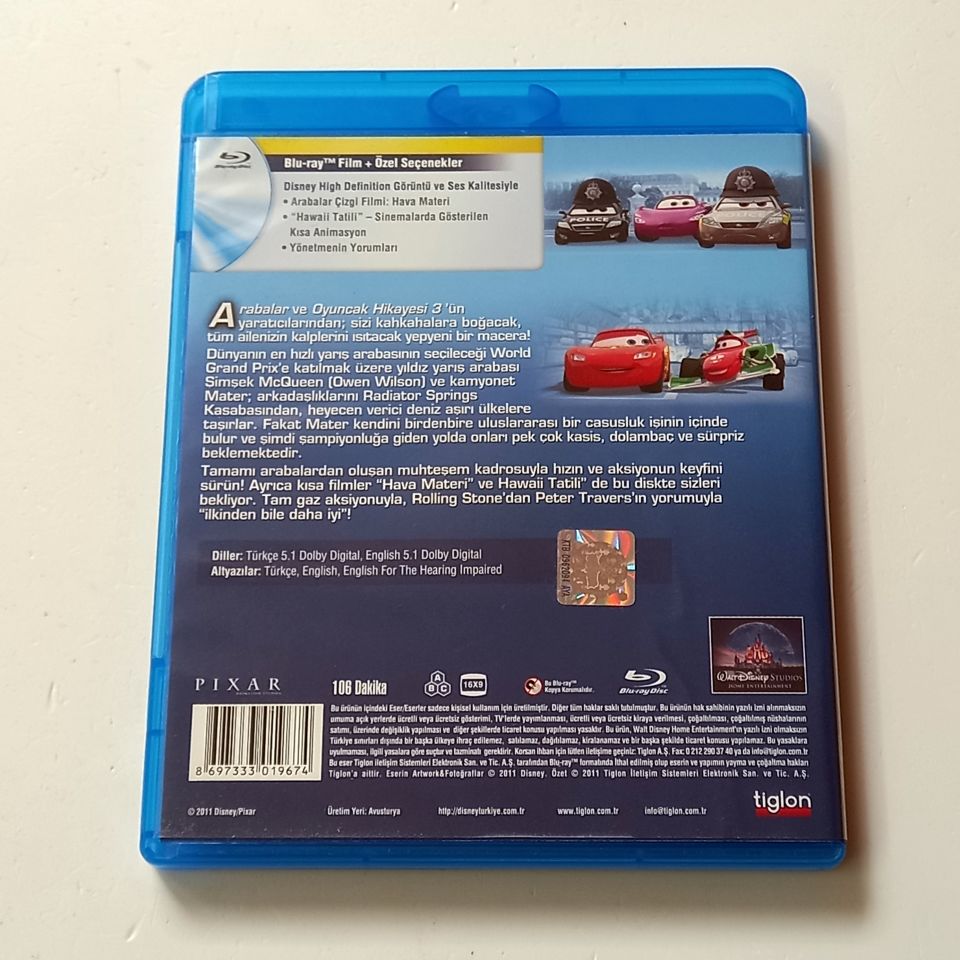 ARABALAR 2 / CARS 2 - PIXAR ANIMASYON - SES.: OWEN WILSON, EMILY MORTIMER - BLU-RAY 2.EL