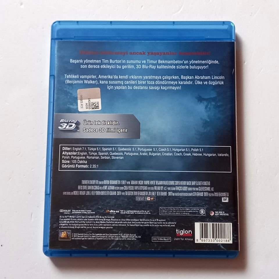 ABRAHAM LINCOLN VAMPİR AVCISI 3D / ABRAHAM LINCOLN VAMPIRE HUNTER 3D - BENJAMIN WALKER, DOMINIC COOPER - YÖN.: TIMUR BEKMAMBETOV - BLU-RAY 3D 2.EL