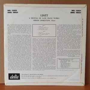 LISZT / A RECITAL OF LATE PIANO WORKS / SERGIO FIORENTINO (1963) - LP 2.EL PLAK