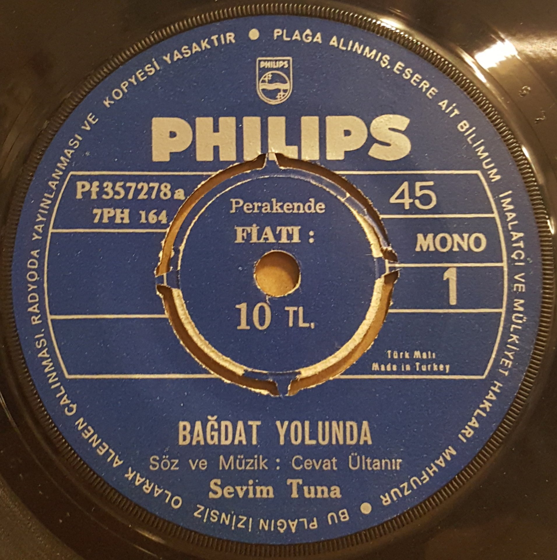 SEVİM TUNA - BAĞDAT YOLUNDA / DÜŞENİN DOSTU OLMAZ - 7'' 45 DEVİR KAPAKSIZ 2.EL 45LİK PLAK