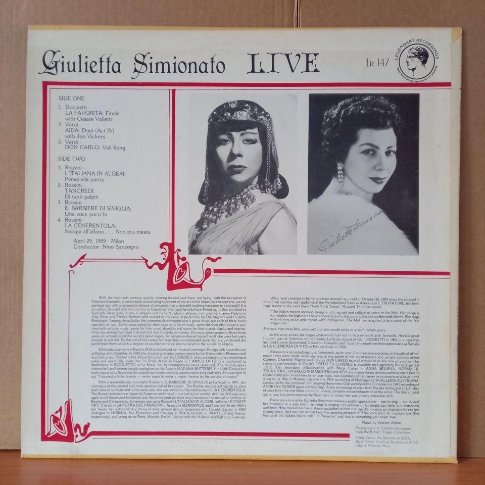 GIULIETTA SIMIONATO – LIVE / DONIZETTI, VERDI, ROSSINI - LP 2.EL PLAK