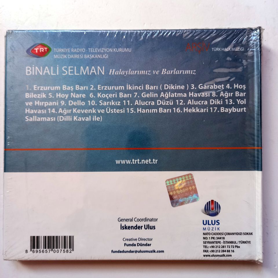 BİNALİ SELMAN - HALAYLARIMIZ VE BARLARIMIZ / TÜRK HALK MÜZİĞİ / TRT ARŞİV SERİSİ 173 - CD SIFIR