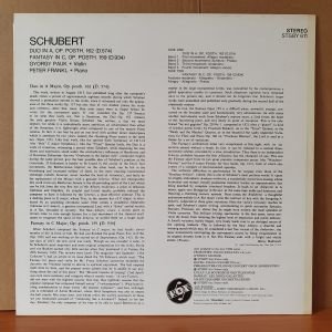 SCHUBERT: DUO IN A FOR VIOLIN & PIANO, FANTASY IN C FOR VIOLIN & PIANO / GYÖRGY PAUK, PETER FRANKL (1968) - LP 2.EL PLAK