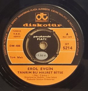 EROL EVGİN - TANRIM BU HASRET BİTSE / ŞÖFÖR MEHMET - 7'' 45 DEVİR KAPAKLI DİSKOTÜR 2.EL