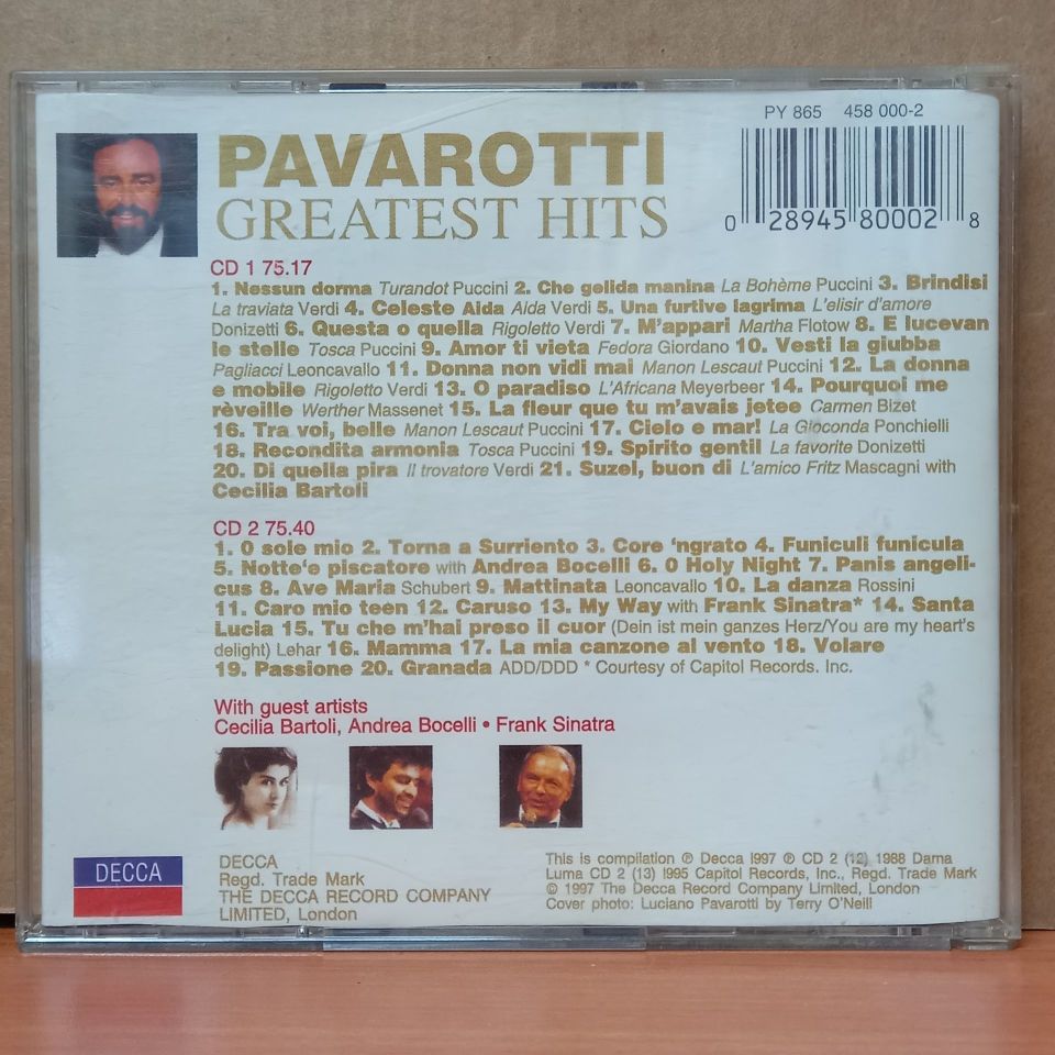 LUCIANO PAVAROTTI WITH GUEST STARS CECILIA BARTOLI, ANDREA BOCELLI, FRANK SINATRA – PAVAROTTI GREATEST HITS (1997) - 2CD 2.EL