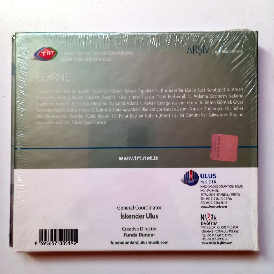 EDİRNE / İL İL TÜRKÜLERİMİZ / TRT ARŞİV SERİSİ 19 - CD SIFIR
