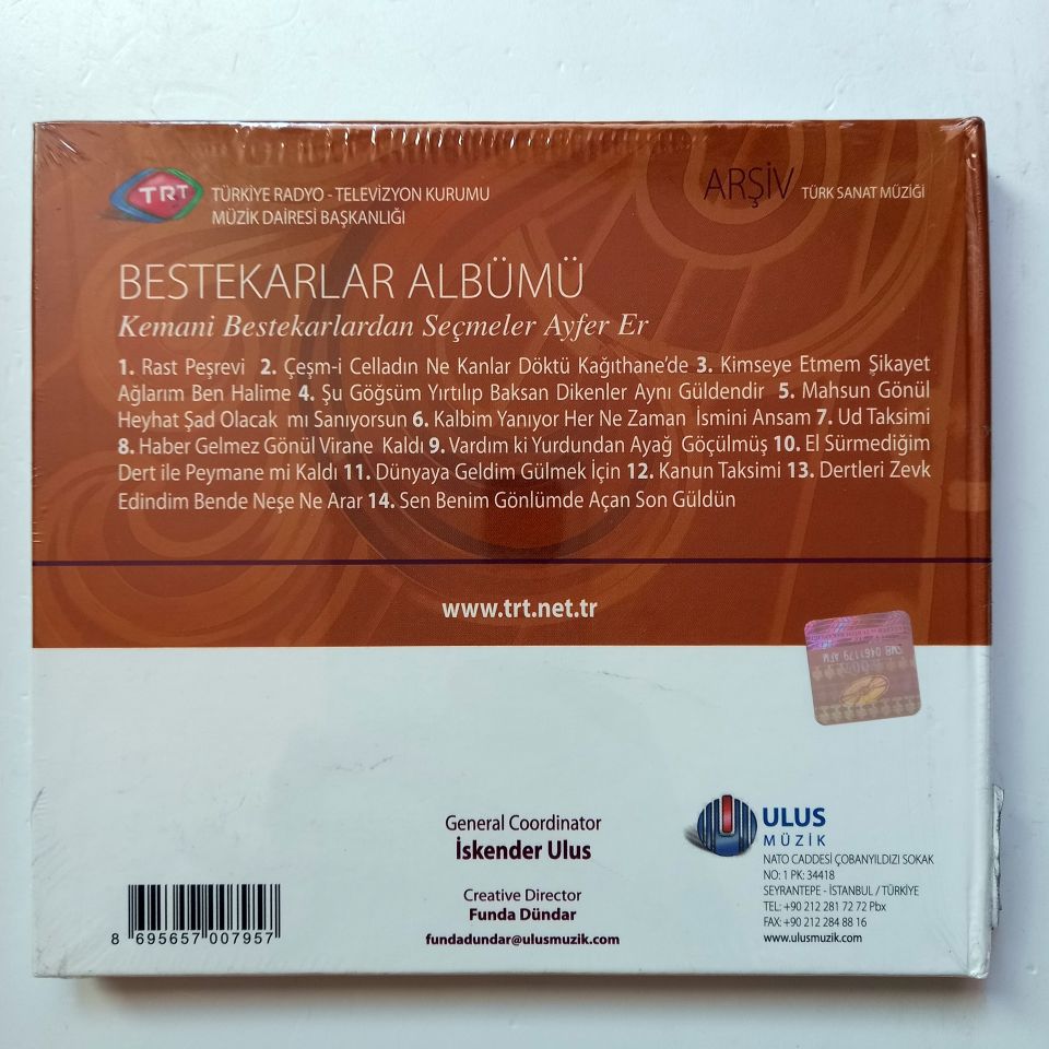 BESTEKARLAR ALBÜMÜ - KEMANİ BESTEKARLARDAN SEÇMELER: AYFER ER / TÜRK HALK MÜZİĞİ / TRT ARŞİV SERİSİ 203 - CD SIFIR
