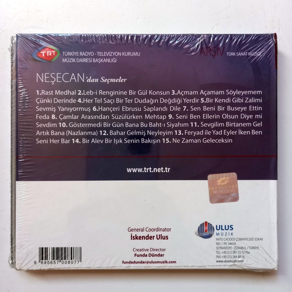 NEŞECAN'DAN SEÇMELER / TÜRK SANAT MÜZİĞİ / TRT ARŞİV SERİSİ 211 - CD SIFIR