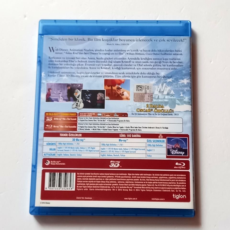 KARLAR ÜLKESİ / FROZEN - DISNEY ANİMASYON - YÖN.: CHRIS BUCK & JENNIFER LEE - BLU-RAY + BLU-RAY 3D İKİ DİSK 2.EL