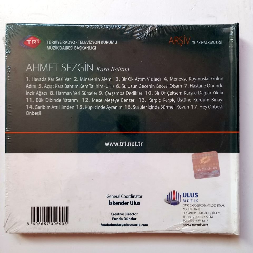 AHMET SEZGİN - KARA BAHTIM / TÜRK HALK MÜZİĞİ / TRT ARŞİV SERİSİ 133 - CD SIFIR