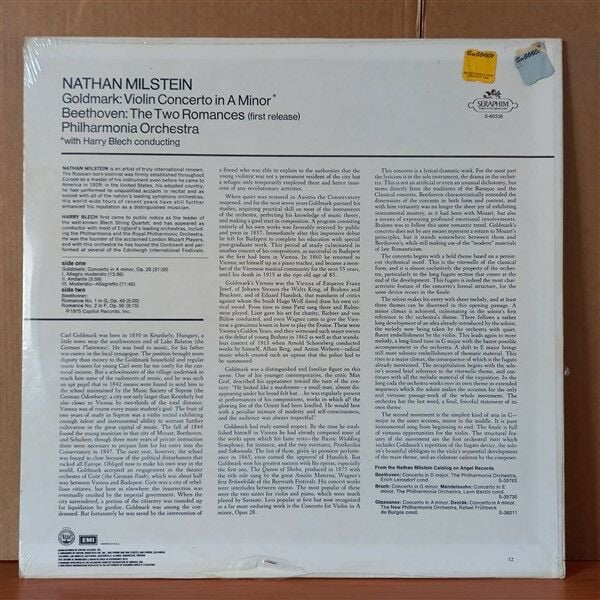 GOLDMARK / BEETHOVEN - NATHAN MILSTEIN, HARRY BLECH, PHILHARMONIA ORCHESTRA – VIOLIN CONCERTO IN A MINOR / THE TWO ROMANCES (1975) - LP DÖNEM BASKISI SIFIR PLAK