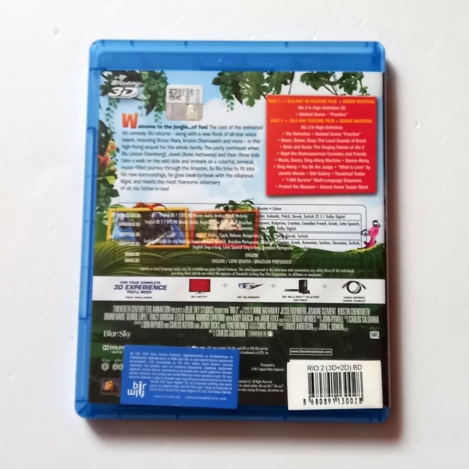 RIO 2 3D - ANİMASYON - YÖN.: CARLOS SALDANHA - İKİ DİSK BLU-RAY + BLU-RAY 3D  2.EL