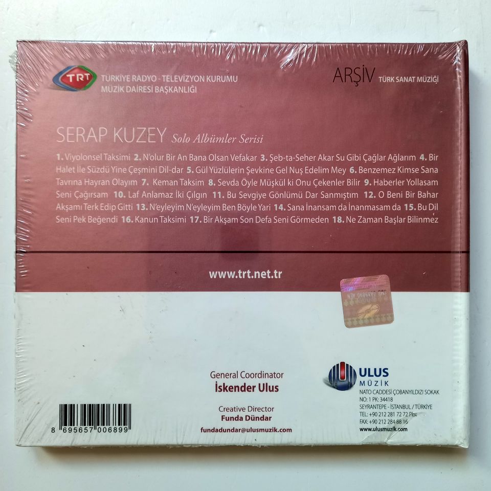 SERAP KUZEY / TÜRK SANAT MÜZİĞİ / TRT ARŞİV SERİSİ 132 - CD SIFIR