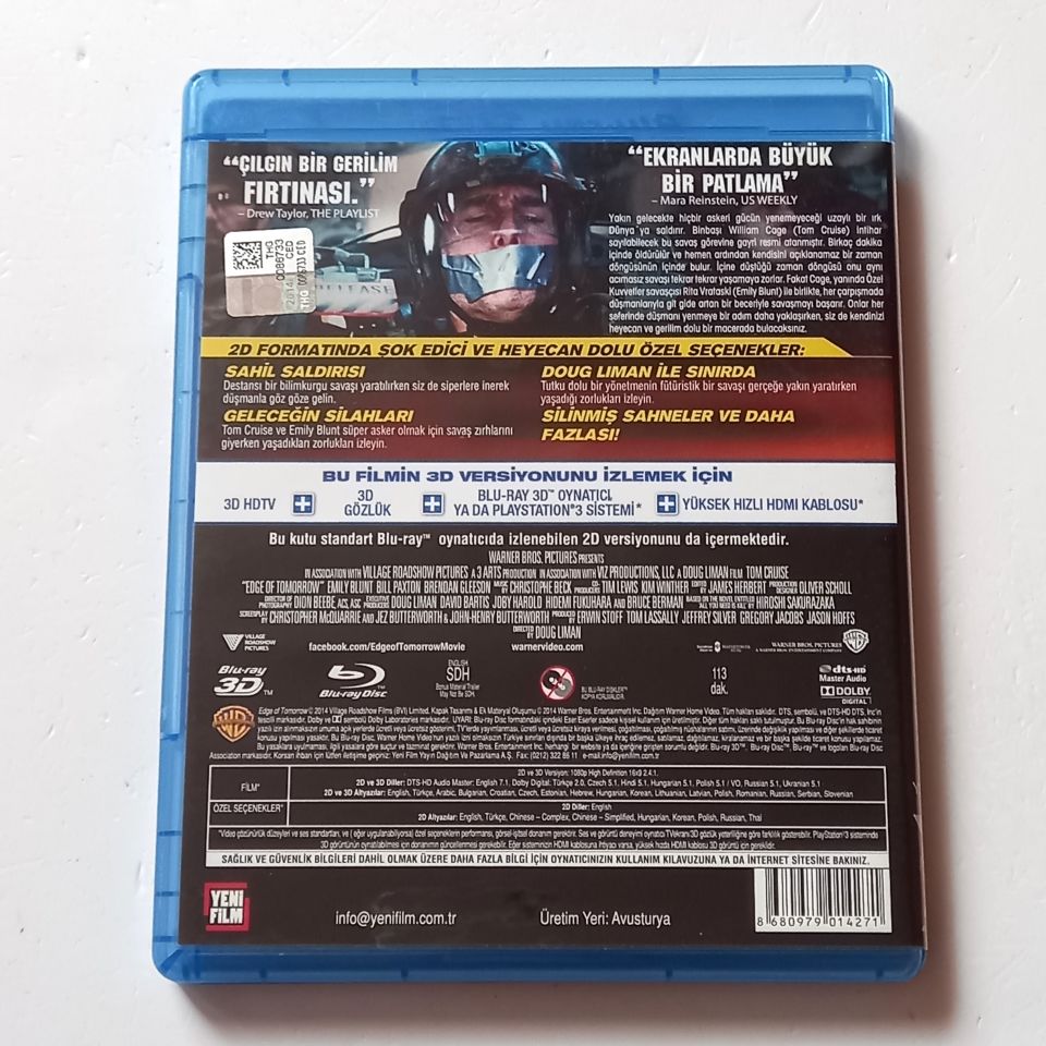 YARININ SINIRINDA 3D / EDGE OF TOMORROW - TOM CRUISE, EMILY BLUNT - YÖN.:DOUG LIMAN - İKİ DİSK BLU-RAY + BLU-RAY 3D 2.EL