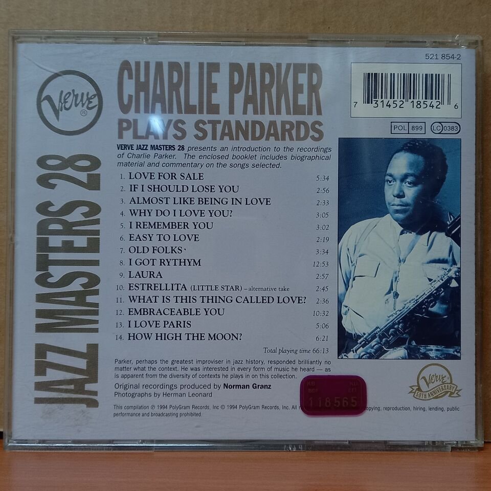 CHARLIE PARKER – PLAYS STANDARDS / VERVE JAZZ MASTERS 28 (1994) - CD 2.EL