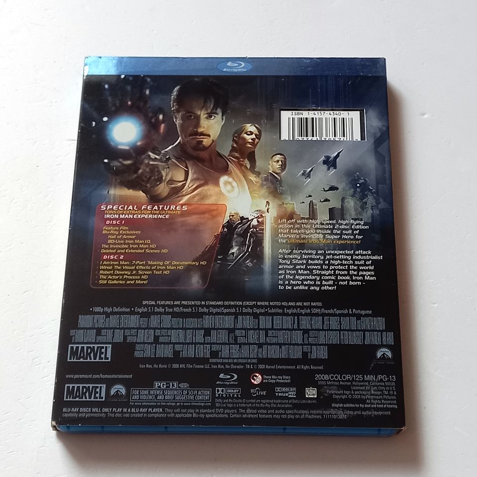 IRON MAN - ROBERT DOWNEY JR., TERENCE HOWARD, GWYNETH PALTROW - YÖN.: JON FAVREAU - 2 X  BLU-RAY ULTIMATE 2-DISC EDITION EMBOSSED SLIPCOVER REGION FREE TR ALTYAZI YOKTUR 2.EL