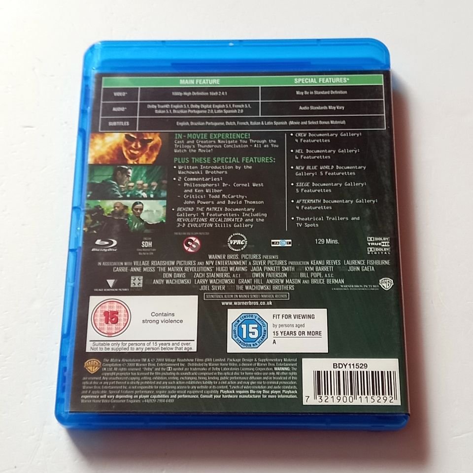 THE MATRIX REVOLUTIONS - KEANU REEVES, CARRIE-ANN MOSS, HUGO WEAVING - YÖN.: THE WACHOWSKIS - BLU-RAY REGION FREE TR ALTYAZI YOKTUR 2.EL