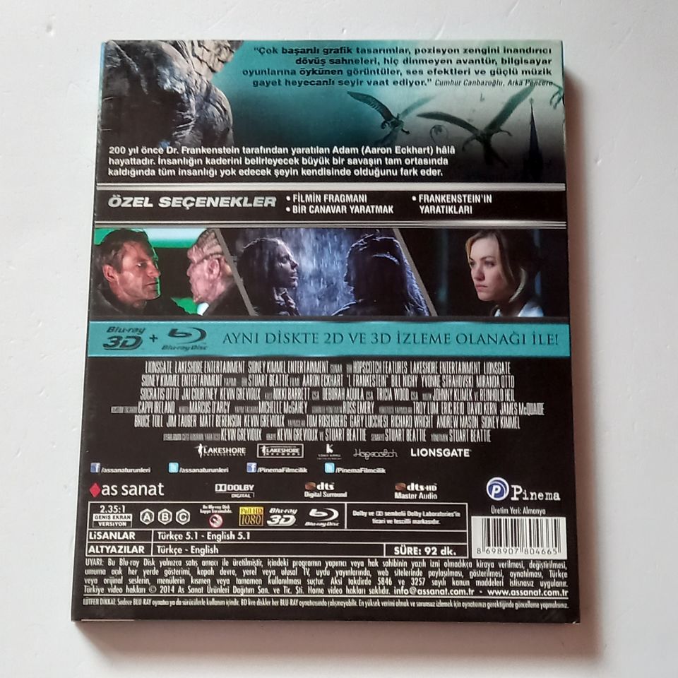 FRANKENSTEIN ÖLÜMSÜZLERİN SAVAŞI 3D / I, FRANKENSTEIN - AARON ECKHART, YVONNE STRAHOVSKI - YÖN.: STUART BEATTIE - BLU-RAY 2D/3D SLIPCOVER 2.EL
