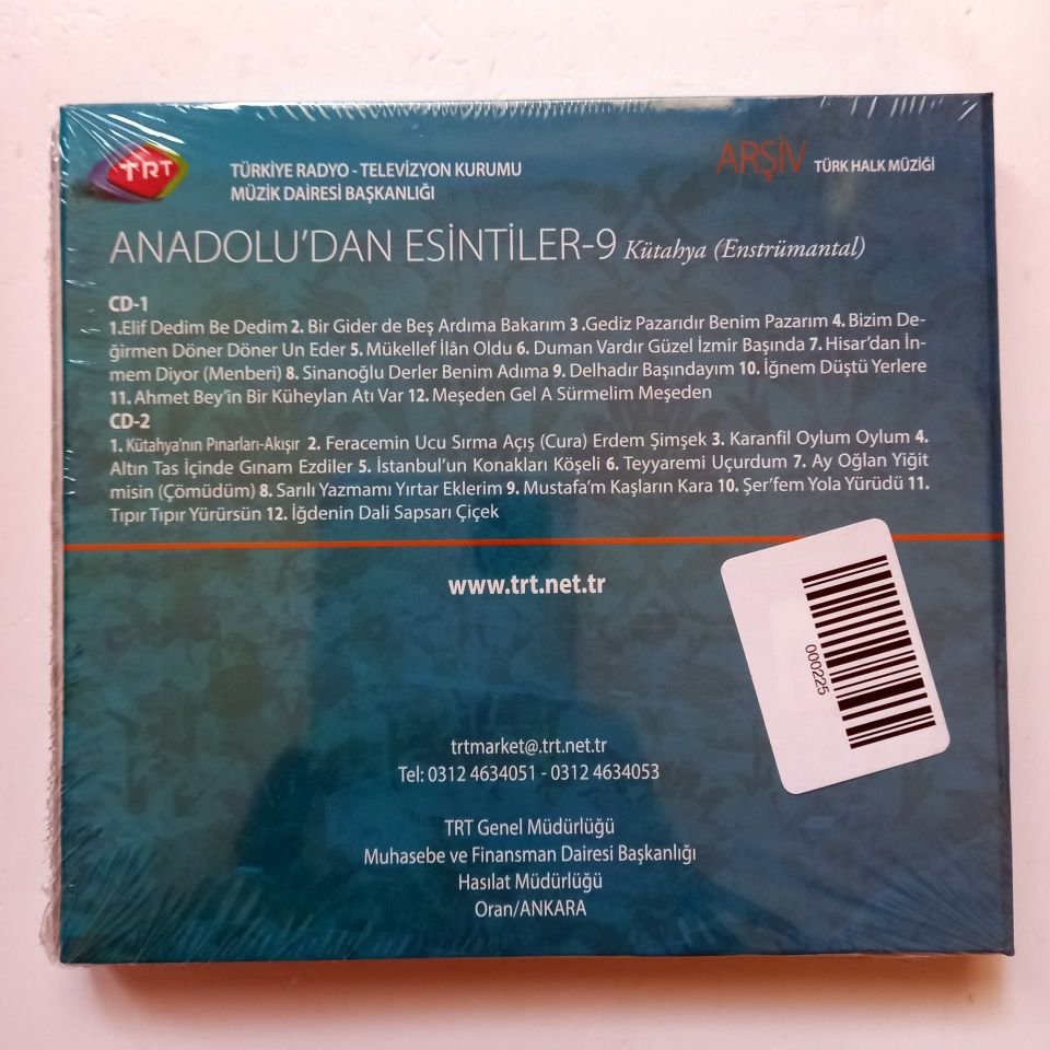 ANADOLU'DAN ESİNTİLER 9: KÜTAHYA (ENSTRÜMANTAL) / TÜRK HALK MÜZİĞİ /TRT ARŞİV SERİSİ 236 - 2CD SIFIR