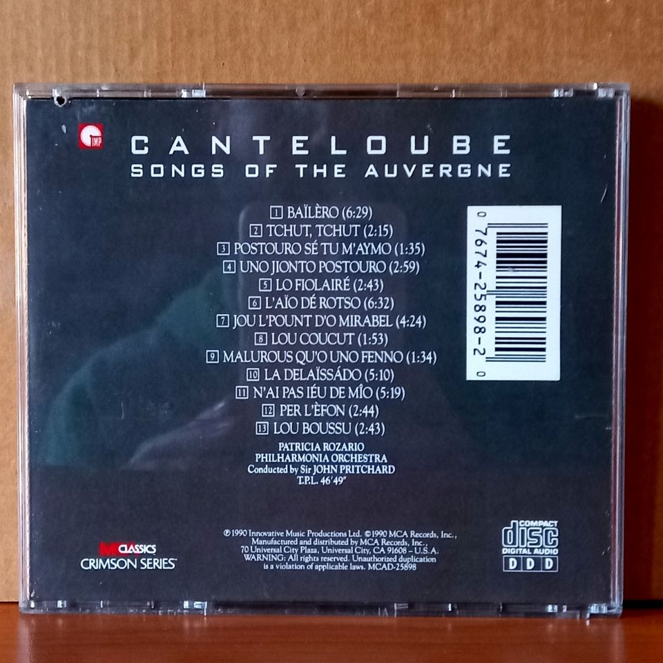 CANTELOUBE: SONGS OF THE AUVERGNE / JOSEPH CANTELOUBE, PATRICIA ROZARIO, PHILHARMONIA ORCHESTRA, JOHN PRITCHARD (1990) - CD 2.EL