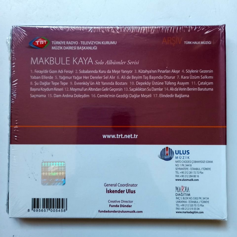 MAKBULE KAYA / TÜRK HALK MÜZİĞİ / TRT ARŞİV SERİSİ 30 - CD SIFIR