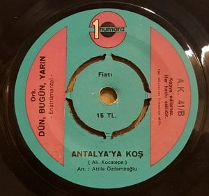 ANTALYA'YA KOŞ / ANTALYA FESTİVAL ŞARKISI - ALİ KOCATEPE ERTAN ANAPA ESMERAY GÖKBEN İLHAN İREM SEYYAL TANER DÜN BUGÜN YARIN - 7'' 45 DEVİR KAPAKLI 2.EL 45LİK PLAK