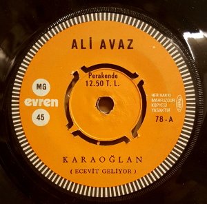 ALİ AVAZ - KARAOĞLAN / GUTBAY SÜLÜ - 7'' 45 DEVİR KAPAKLI 2.EL 45LİK PLAK