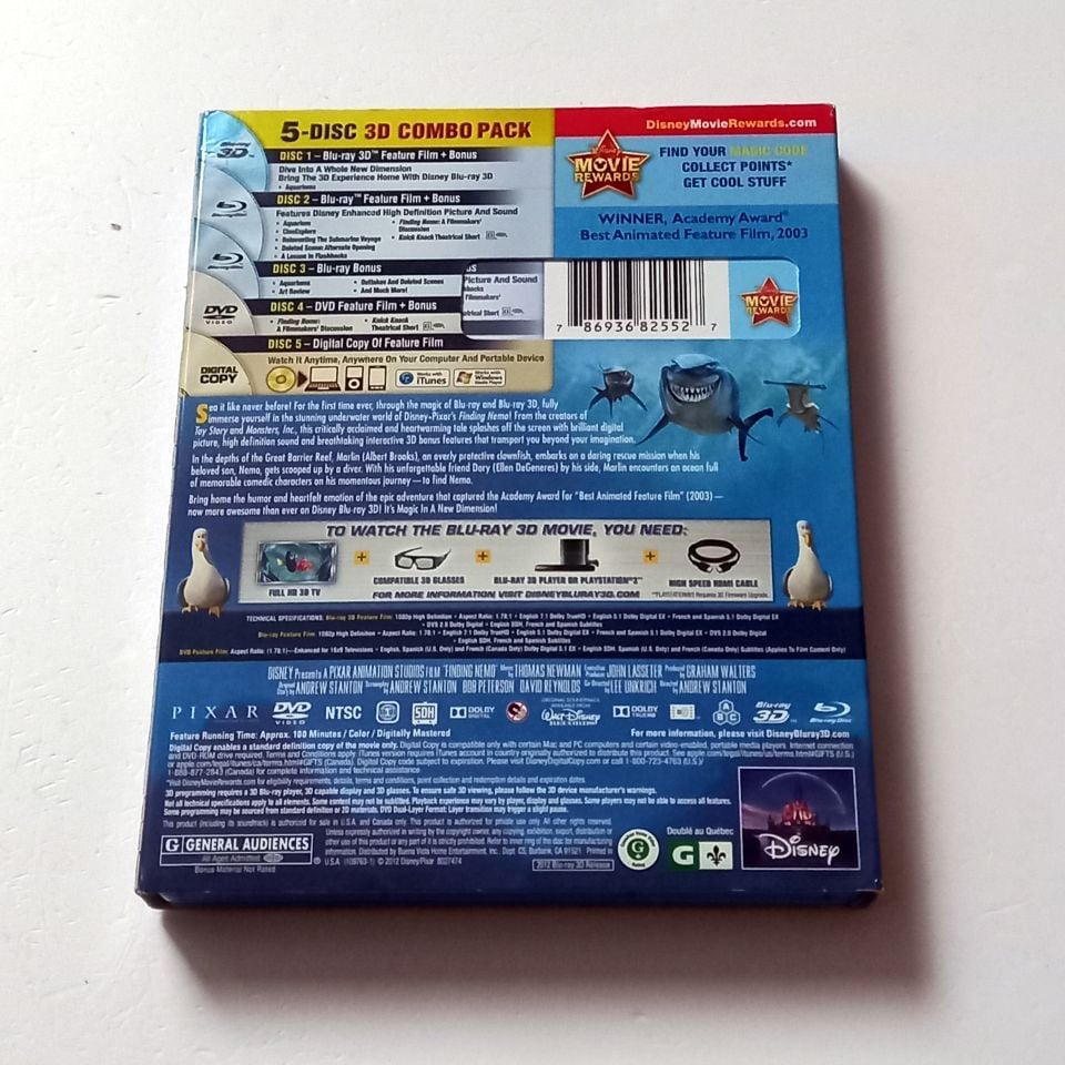 FINDING NEMO - ANIMATION - YÖN.: ANDREW STANTON - BLU-RAY + 3D BLU-RAY + DVD 3-DISC SET ULTIMATE COLLECTOR\'S EDITION HOLOGRAM SLIPCOVER REGION FREE TÜRKÇE ALTYAZI YOKTUR  2.EL