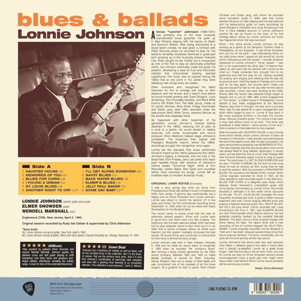 LONNIE JOHNSON with ELMER SNOWDEN - BLUES & BALLADS (1960) - LP 180GR 2024 EDITION SIFIR PLAK