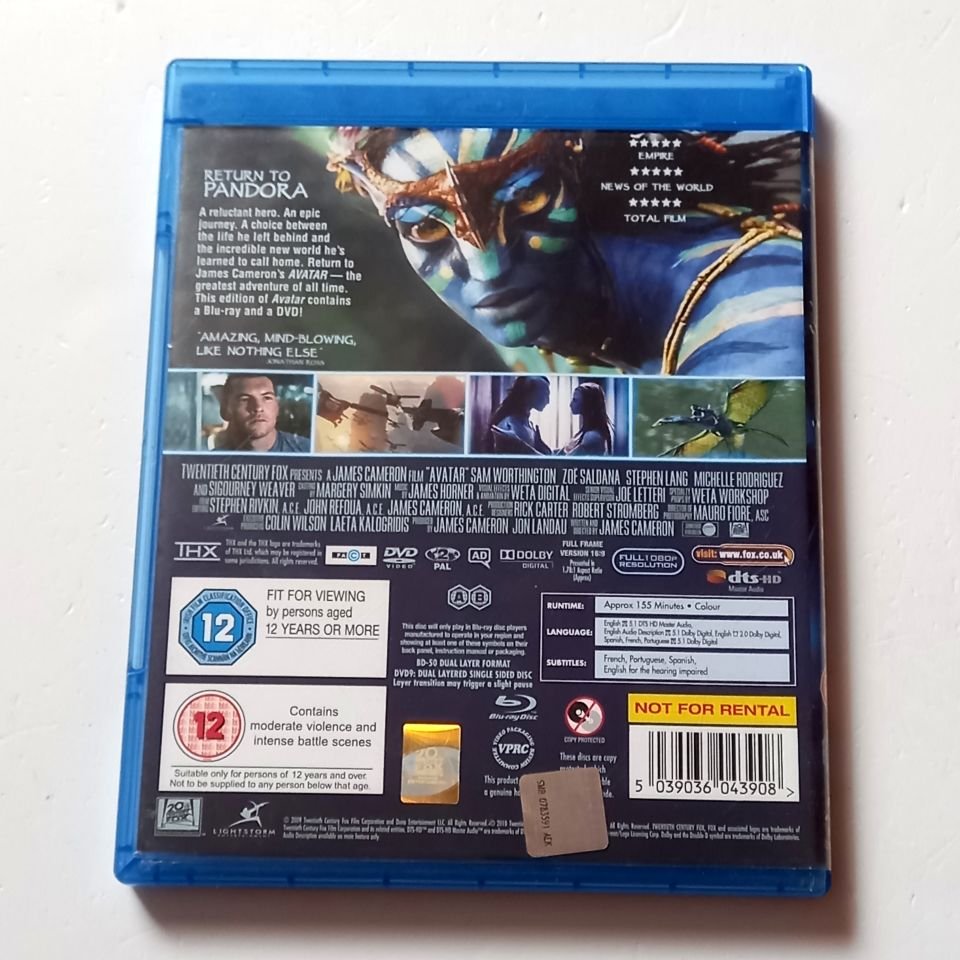 AVATAR - SAM WORTHINGTON, ZOE SALDANA - YÖN.:JAMES CAMERON - BLU-RAY + DVD REGION 2 TÜRKÇE ALTYAZI YOKTUR 2.EL