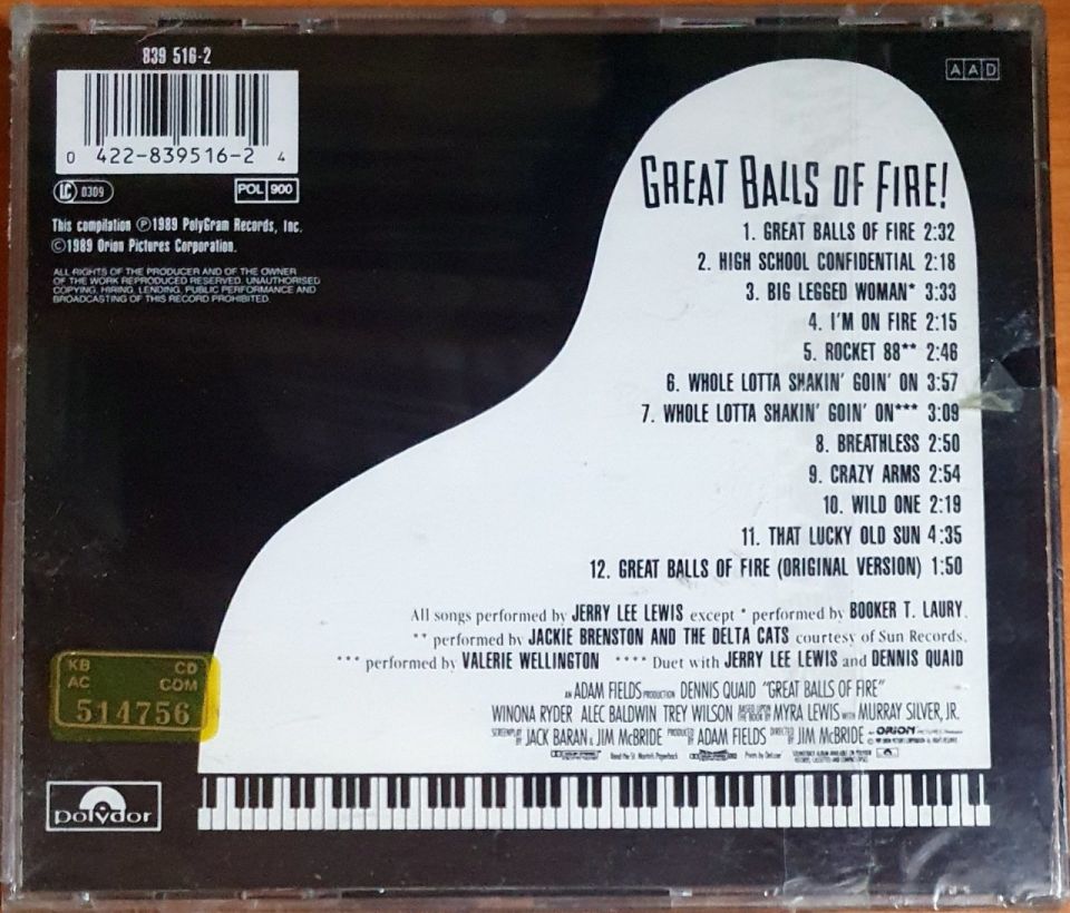 GREAT BALLS OF FIRE SOUNDTRACK / JERRY LEE LEWIS (1989) - CD SIFIR