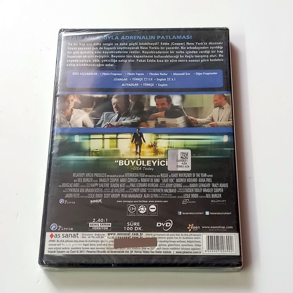 LİMİT YOK / LIMITLESS - BRADLEY COOPER, ABBIE CORNISH, ROBERT DE NIRO, YÖN.: NEIL BURGER - DVD AMBALAJINDA SIFIR