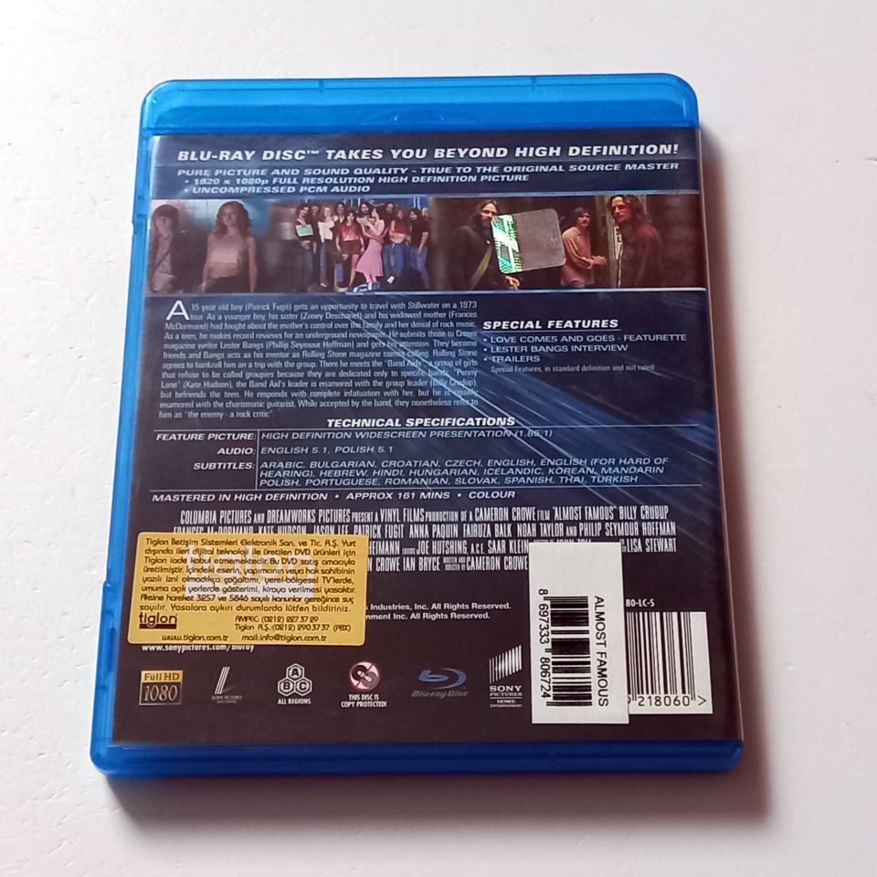 ALMOST FAMOUS - BILLY CRUDUP, FRANCES MCDORMAND, KATE HUDSON - YÖN.: CAMERON CROWE - BLU-RAY EXTENDED EDITION 2.EL