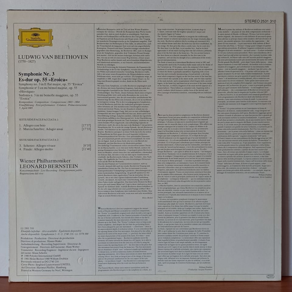 LUDWIG VAN BEETHOVEN, LEONARD BERNSTEIN, WIENER PHILHARMONIKER – SYMPHONIE NO. 3 ''EROICA'' (1981) - LP 2.EL PLAK