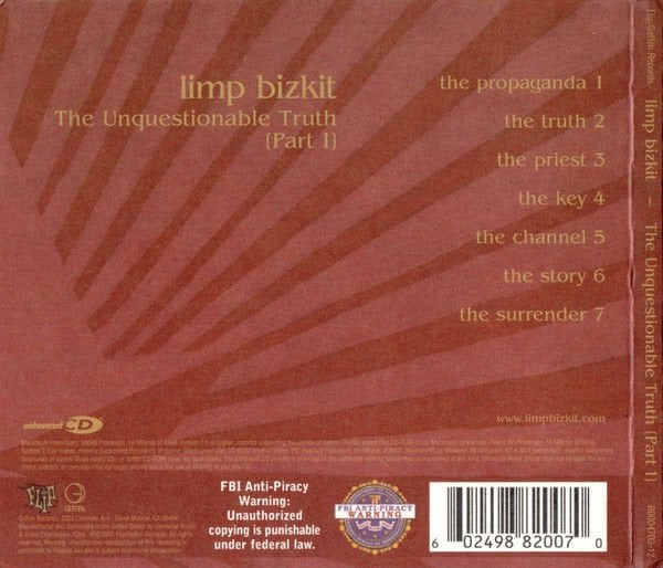 LIMP BIZKIT – THE UNQUESTIONABLE TRUTH / PART 1 (2005) - CD DIGIPAK AMBALAJINDA SIFIR