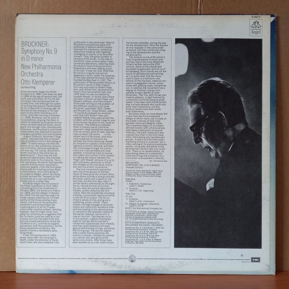 BRUCKNER: SYMPHONY NO. 9 IN D MINOR / OTTO KLEMPERER, NEW PHILHARMONIA ORCHESTRA (1972) - LP 2.EL PLAK